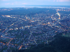 aftenudsigt over Dornbirn mod Bregenz og Bodensee